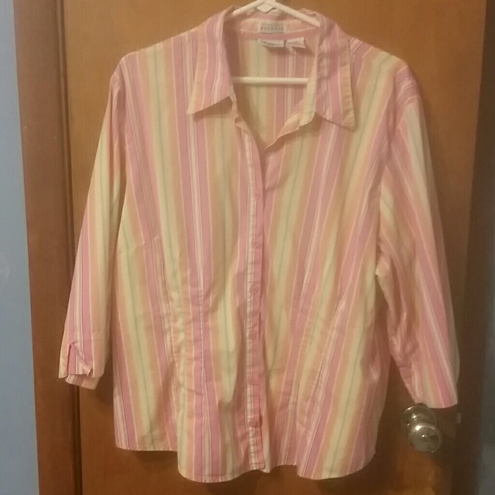 Multi colored bright striped button up blouse